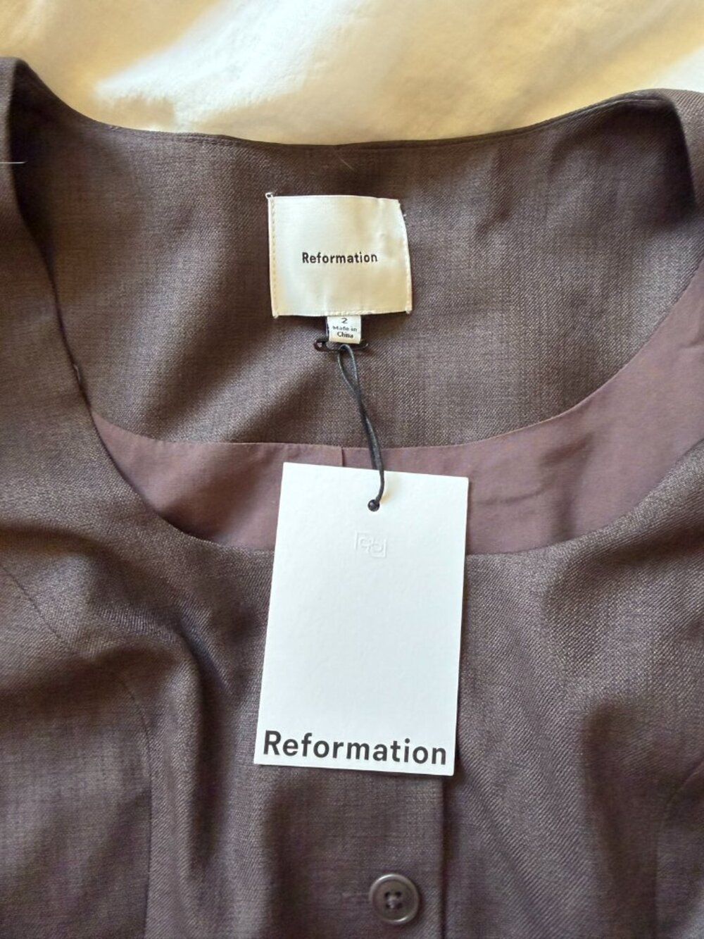 Reformation Prima Top Brown Scoop Neck Buttoned Size 2 NWT